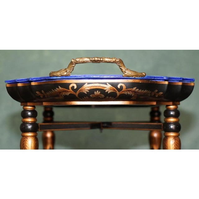 Stamped Cobalt Blue Porcelain and Gilt Metal Tray Table, 2000 For Sale - Image 15 of 18