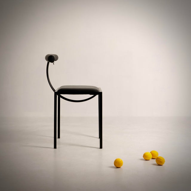 Annick and Samuel Coriat Set of 8 Artelano edition chairs, France, circa 1987 Black lacquered metal, chipboard, foam and...