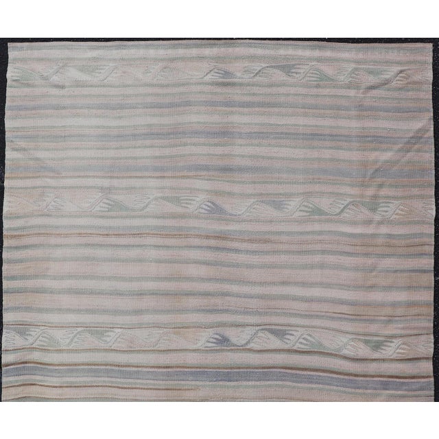 Textile Vintage Turkish Kilim With Soft Blue, Sage, and Sand Striped Design For Sale - Image 7 of 11