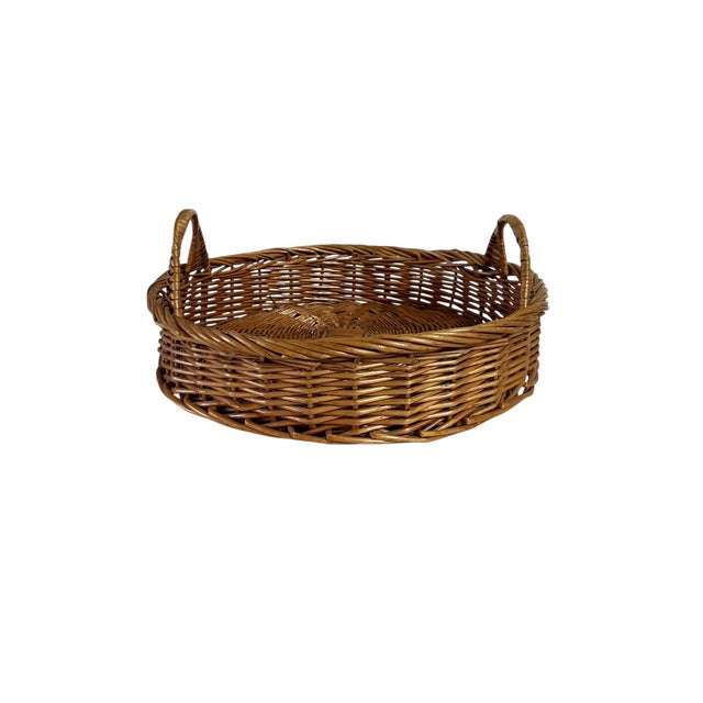 French Provincial Vintage French Provincial Wicker Basket Tray With Handles For Sale - Image 3 of 9