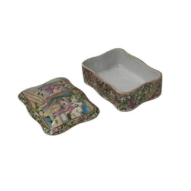 Vintage Famille Rose Enamel Figural Scenery Rectangular Shape Porcelain Box For Sale - Image 9 of 10