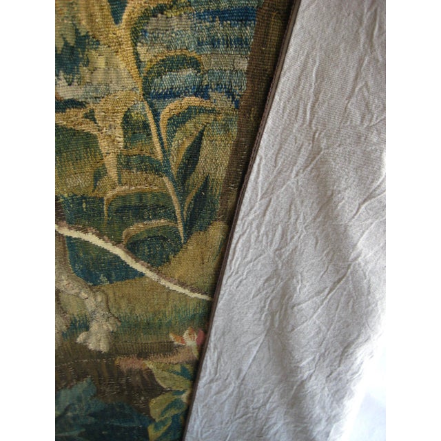 Flemish Verdure Tapestry Two Herons Eating a Frog , Fantasized Giraffe and Boat , Circa 1700 For Sale - Image 18 of 18