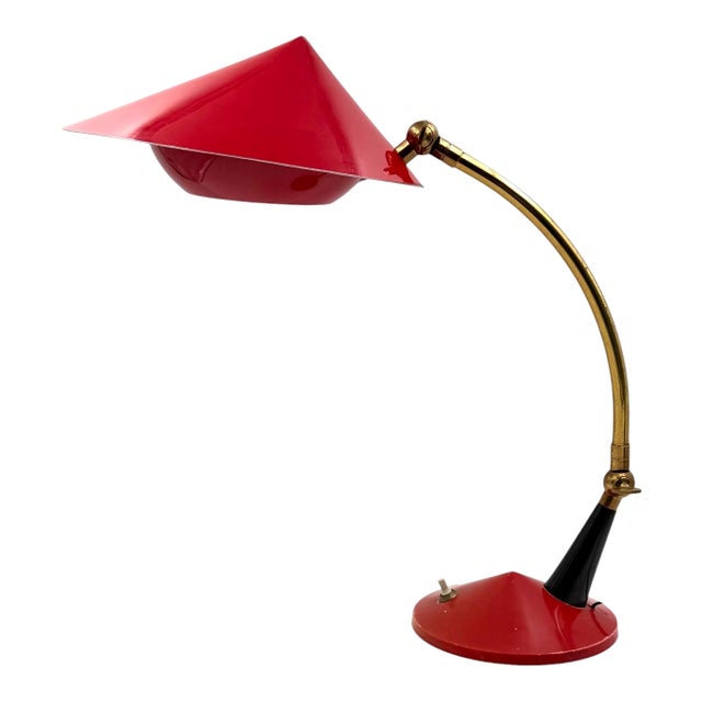 Mid Century Red Desk Lamp, Stilux Milan Italy 1960 Ca. For Sale