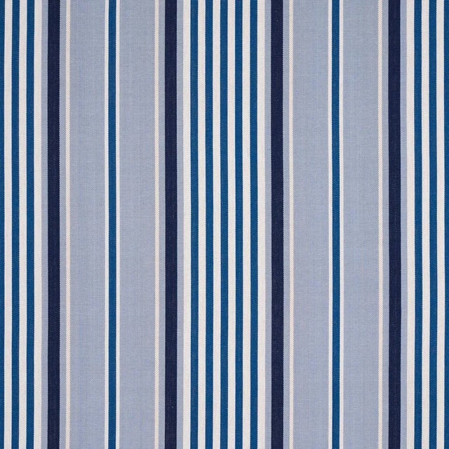 Schumacher Minzer Cotton Stripe Fabric in Blue For Sale