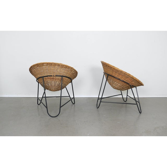 1950s Round Wicker Armchair with Black Loop Frame and Red Cushion, Germany, 1950s For Sale - Image 5 of 18