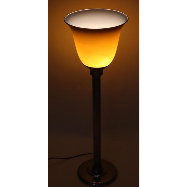 Glass French Art Deco Style Table Lamp with Brown Overlay Glass, 1980s For Sale - Image 7 of 17