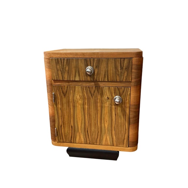 Art Deco Nightstands in Walnut Veneer and Ebonized Socle, Europe, 1930s, Set of 2 For Sale - Image 4 of 9