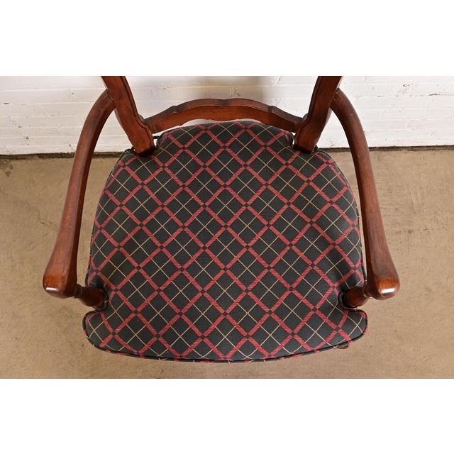 Baker Furniture French Provincial Louis XV Carved Walnut Armchair or Dining Captain Chair For Sale In South Bend - Image 6 of 11