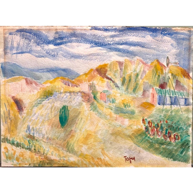 signed and bears the artist's studio label verso. Genre: Impressionist Subject: Landscape Medium: watercolor Surface:...