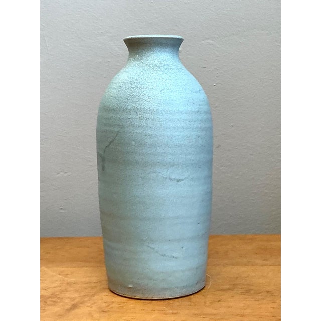 Vintage Blue Glazed Studio Pottery Vase For Sale - Image 10 of 15