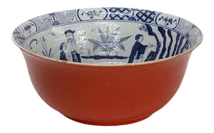 Chinese Export Blue and White Bowl with Salmon Glaze