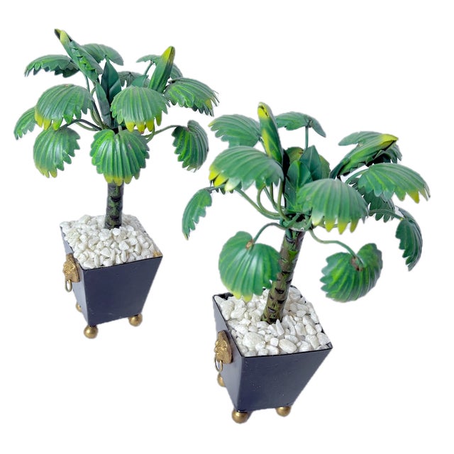 Vintage Pair Miniature Tole Palm Tree Sculptures For Sale - Image 4 of 10