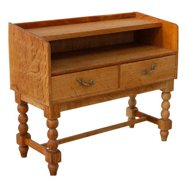 Brutalist Danish Oak Bedside Table, 1970s For Sale