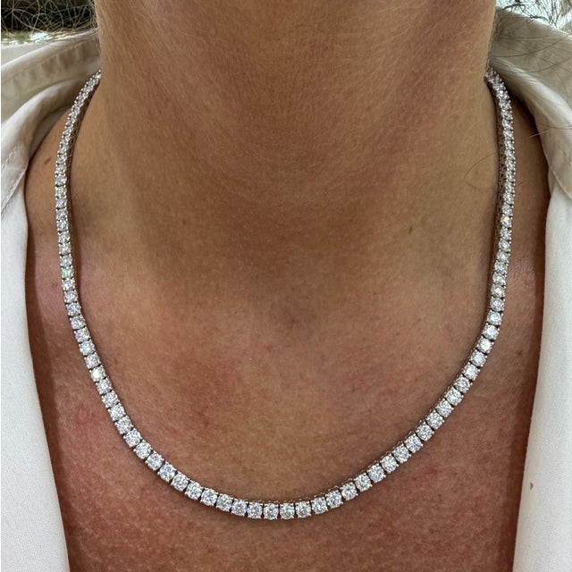 Silver Unisex 14k White Gold 4-Prong 17.70ctw Lab Grown Diamond Tennis Chain Necklace For Sale - Image 8 of 8