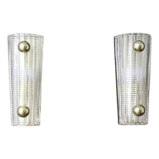 Wall Lights in Textured Murano Glass and Brass Balls, 2000, Set of 2 For Sale