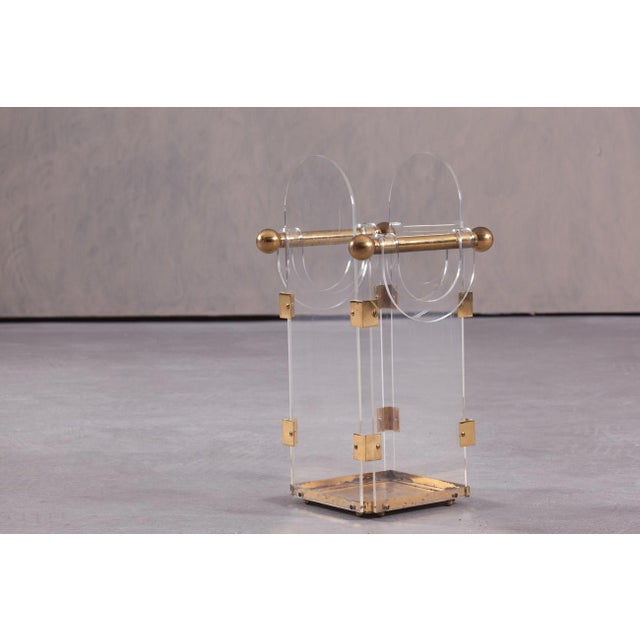 1970s Vintage Acrylic and Brass Umbrella Stand from Fontana Arte, Italy 1970s For Sale - Image 5 of 9