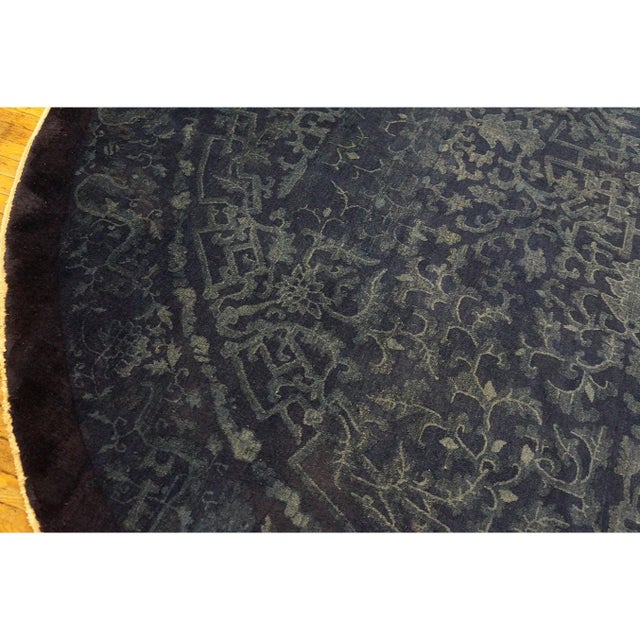 Textile 1900s Dark Blue Field Traditional Dragon Floral Antique Chinese Peking Round Rug For Sale - Image 7 of 9