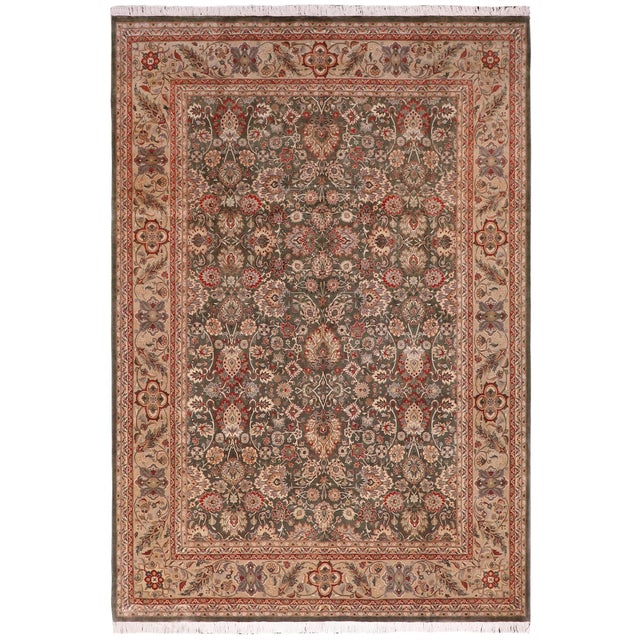 1990's Pak-Persian Green/Tan Wool Rug - 9'2'' X 11'8'' For Sale - Image 9 of 9