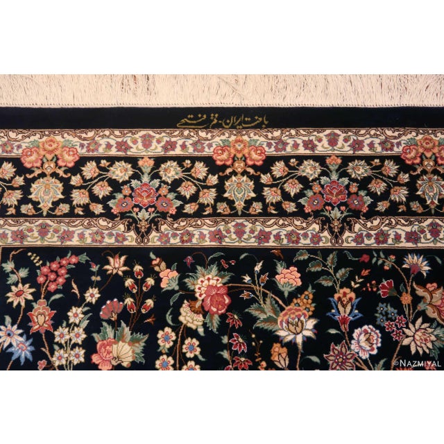 Nazmiyal Collection 1950s Floral Design Vintage Persian Silk Qum Rug For Sale - Image 4 of 7