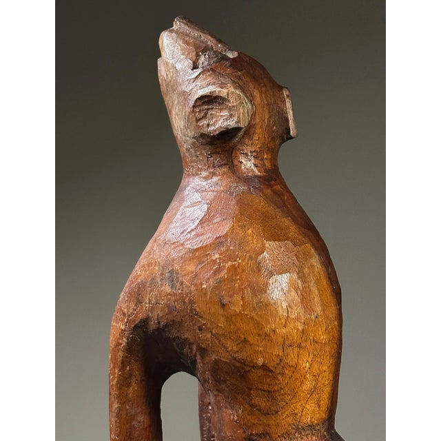 Wood Antique Hand Carved Folk Art Howling Dog Sculpture For Sale - Image 7 of 11