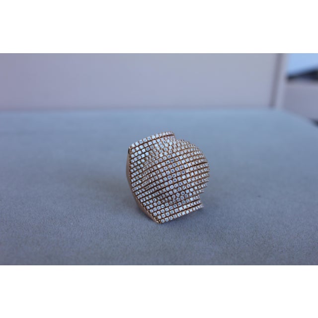 Metal Palmiero Unique White Diamond Brilliant Pave 18 Karat Rose Gold Unique Dome Ring, Size 7.25 For Sale - Image 7 of 18