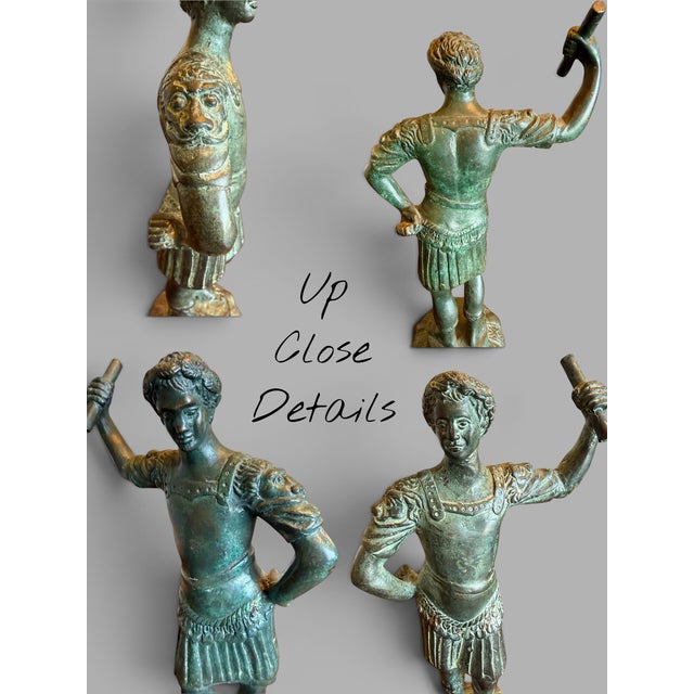 Late 20th Century Vintage Maitland Smith Bronze Roman Statue-Pair-Verdigris Neoclassical-Sculpture For Sale - Image 5 of 11