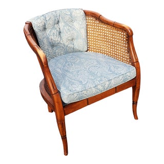 Vintage Sam Moore Caned and Upholstered Club Chair For Sale