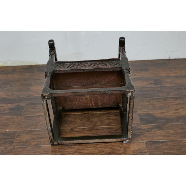 English Jacobean 1690s Oak High Back Armchair with Carved Décor and Turned Legs For Sale - Image 12 of 12