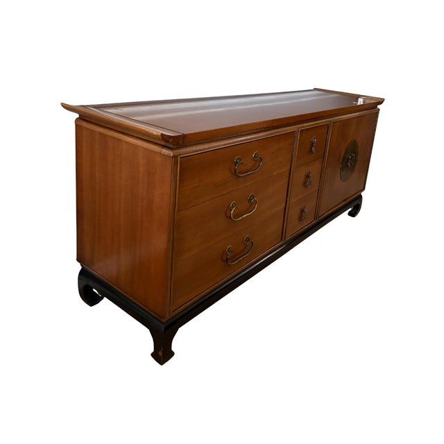 Mid 20th Century Kent-Coffey “Amerasia” Walnut Triple Dresser With Original Mirror, Mid-Century Modern For Sale - Image 5 of 12