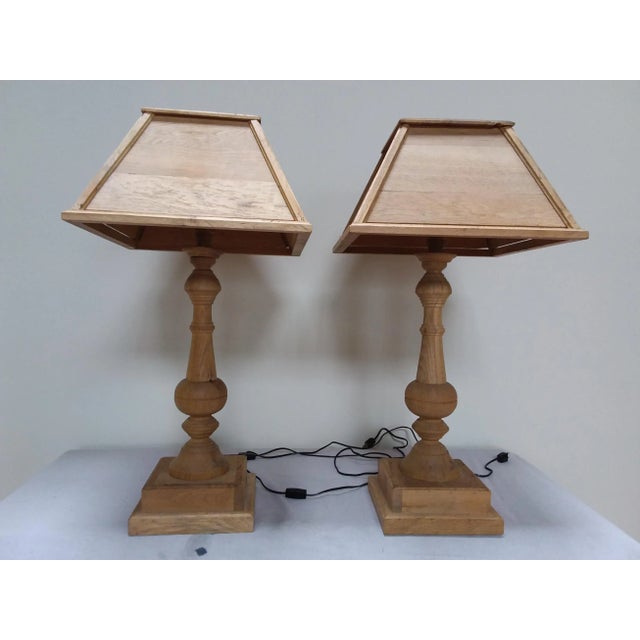 Great looking rustic wood lamps with wooden shades and ring finial. The lamps without the shade are 10" wide 10" deep and...