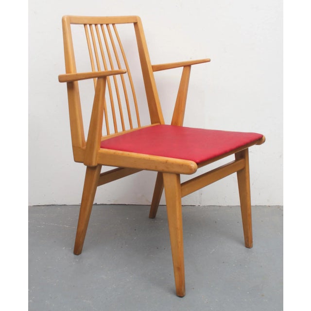 Wood Beech and Red Leatherette Armchair, 1950s For Sale - Image 7 of 11