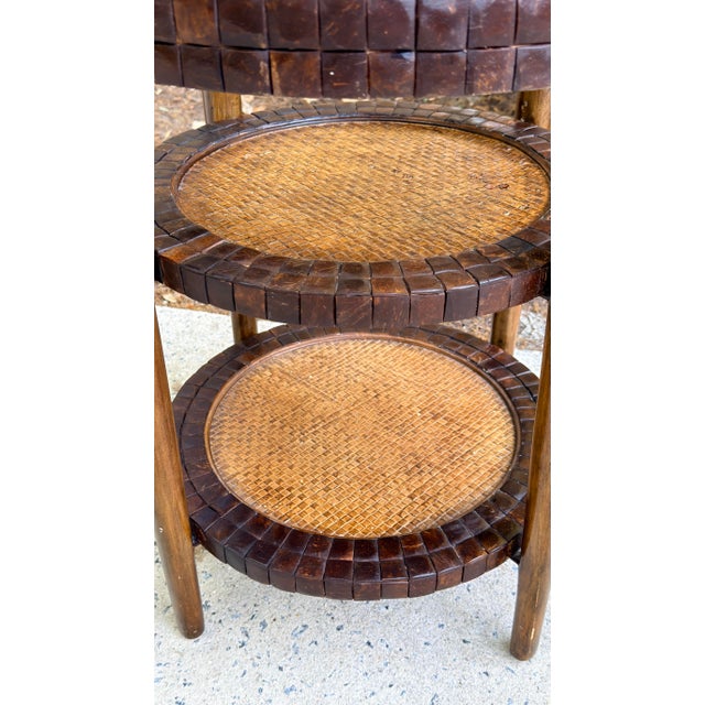 1990s Rustic British Colonial Rattan Style 3 Tiered Round Side Table Attrib. To Maitland-Smith For Sale - Image 5 of 9