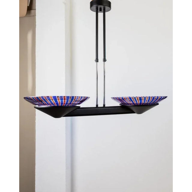 Vintage Murano Glass Pendant in Blue and Red Striped Glass, 1980s For Sale - Image 10 of 11