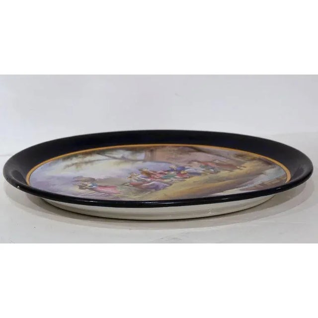 French 19th Century French Hand-Painted Majolica Charger With Fête Champêtre Scene For Sale - Image 3 of 8