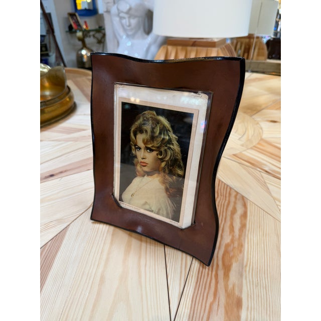 Italian Modernist Sculptural Brown Leather Picture Frame For Sale In Los Angeles - Image 6 of 8
