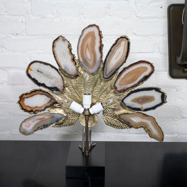 Brass and agate peacock sculpture with lights For Sale - Image 10 of 11