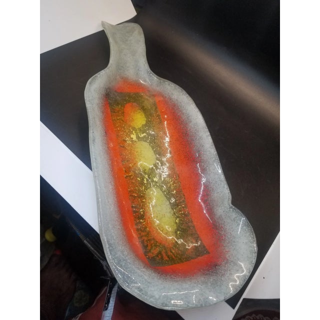 Contemporary Vintage Italian Handmade Fused Glass Platter Unusual Shape For Sale - Image 3 of 3