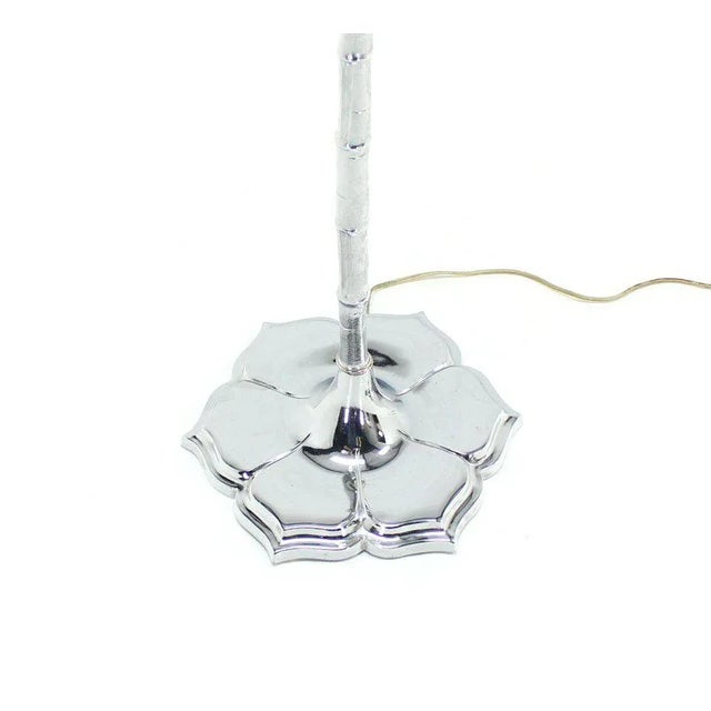 Traditional Early 20th Century Faux Bamboo Lotus Base Chrome Floor Lamp For Sale - Image 3 of 4