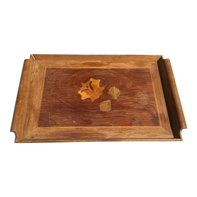 1970s Lightweight Wooden Tray With Floral Accents For Sale