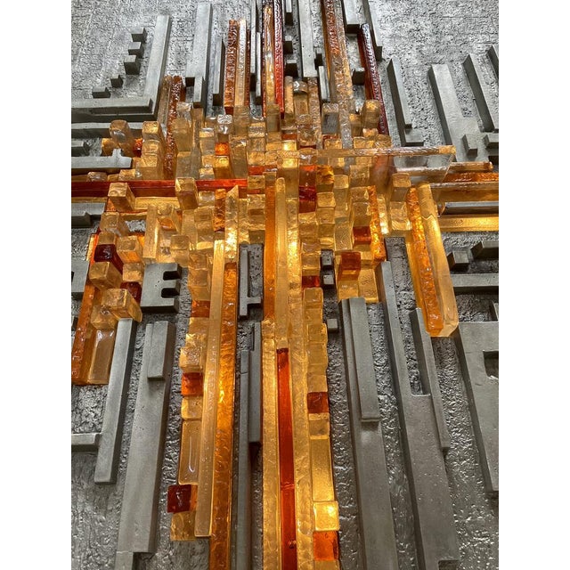 Large Italian Illuminated Brutalist Wall Sculpture by Akikaze for Poliarte, 1960s-1970s For Sale - Image 13 of 18