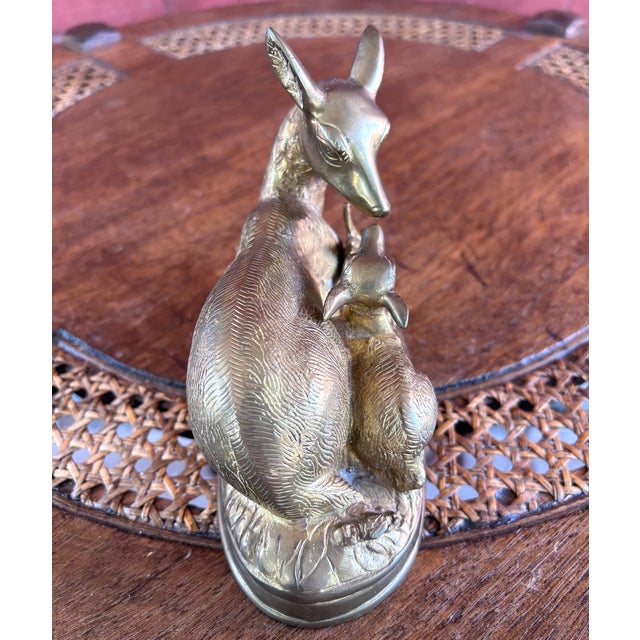 Mid 20th Century Vintage Hollow Cast Brass Doe and Fawn Sculpture For Sale - Image 5 of 7