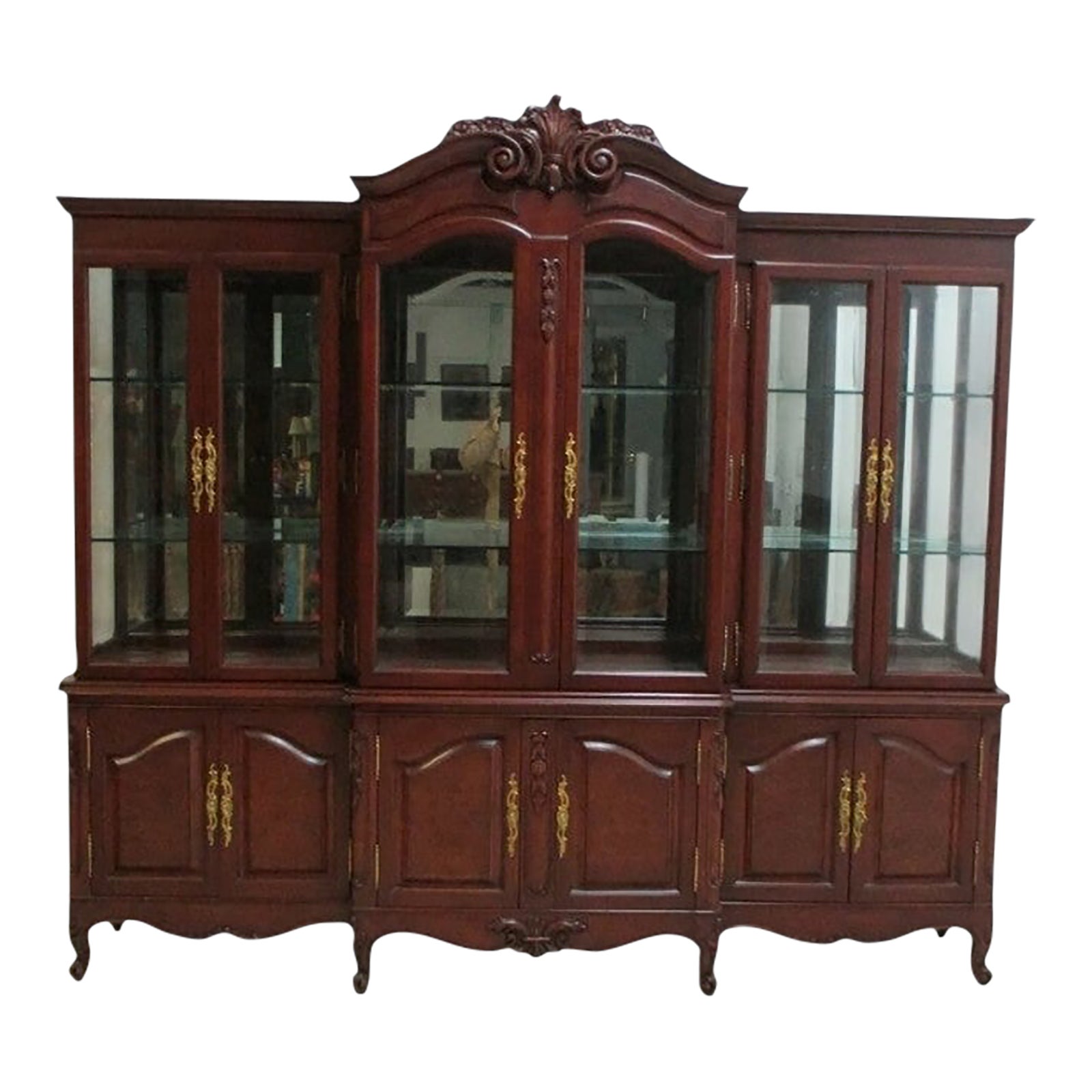 Antique BAU French Country Sideboard Breakfront China Cabinet Display ...