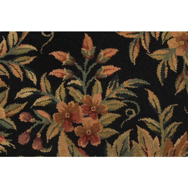 1960s Vintage Floral Black/Pink Needle Point Rug For Sale - Image 4 of 11