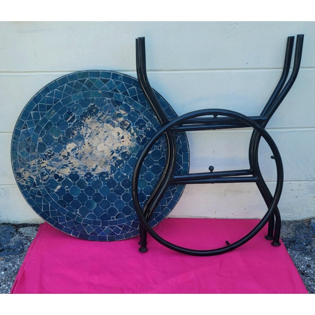 Metal 24" Blue Petrol Moroccan Mosaic Table For Sale - Image 7 of 7