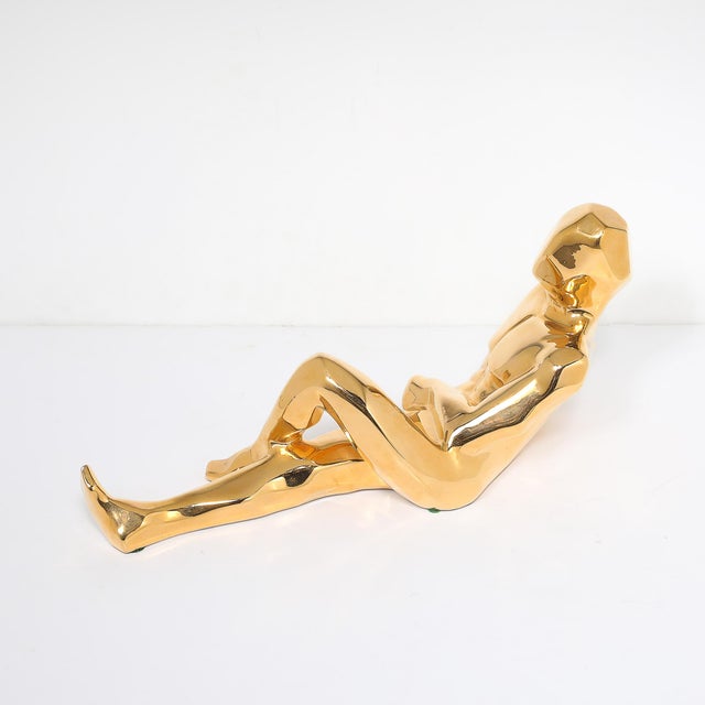 Mid-Century Gold-Plated Ceramic Sculpture of a Reclining Man Signed Jaru For Sale - Image 10 of 14
