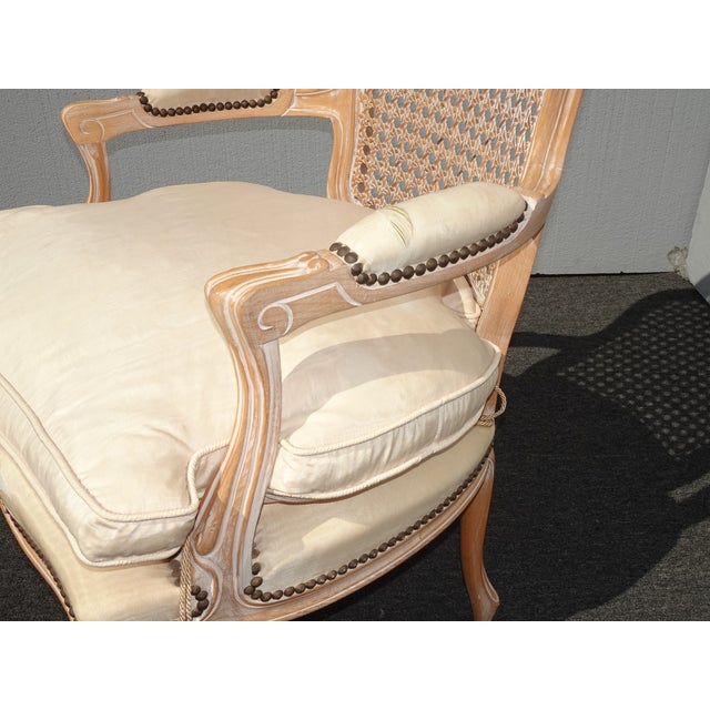 Vintage French Country White Cane Accent Chair W Down Feather Cushion