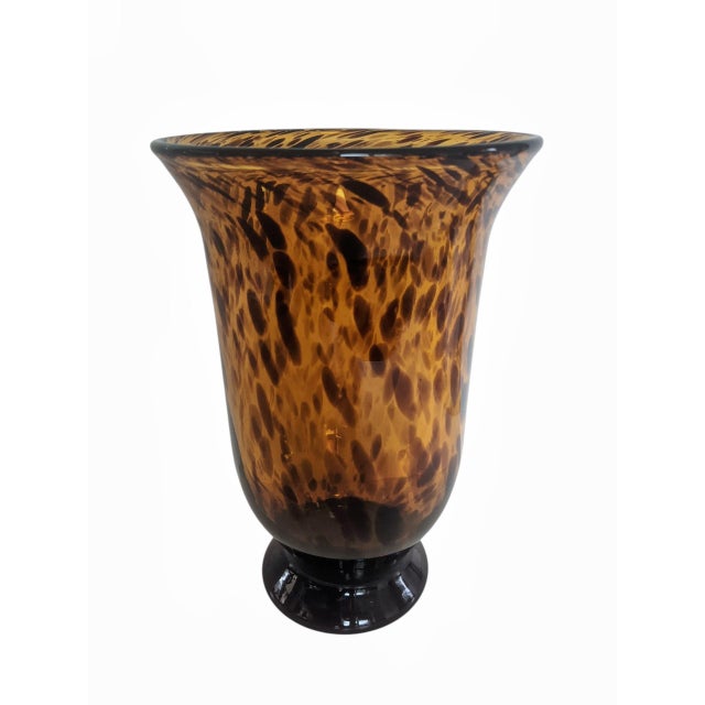 Mid 20th Century Vintage Hand Blown Tortoiseshell Glass Hurricane Vase For Sale - Image 5 of 11