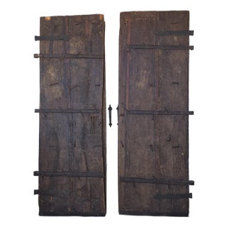 Rustic Antique Doors With Hand Forged Iron Elements For Sale