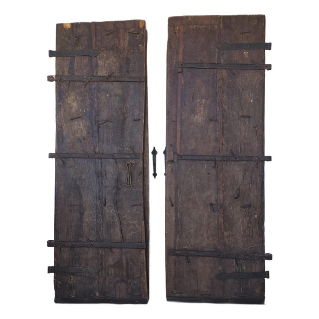 Rustic Antique Doors With Hand Forged Iron Elements For Sale