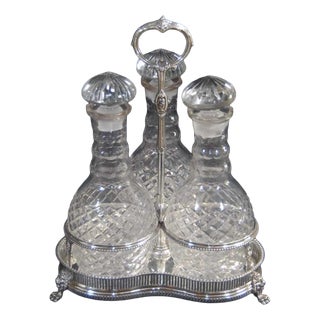 Cut Glass and Silver-Plated Decanter with Tantalus, Set of 3 For Sale